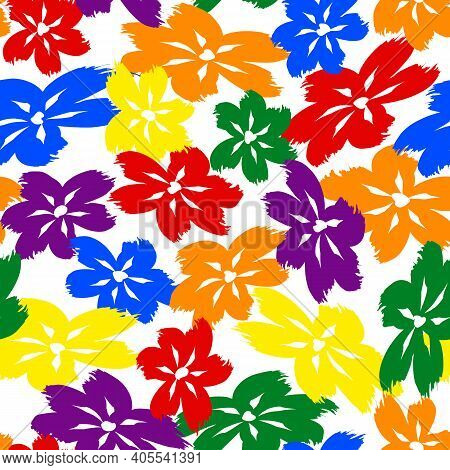 Lesbian, Gay, Bisexual, Transgender Lgbt Pride. Floral Seamless Pattern. Rainbow Flag. Gay And Lesbi