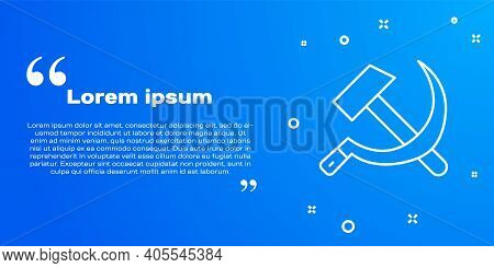 White Line Hammer And Sickle Ussr Icon Isolated On Blue Background. Symbol Soviet Union. Vector