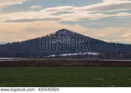 A View Of The Giant Mountains From A Distance.
Vast Undulating Terrain. Sudeten Foothills. Fields, M