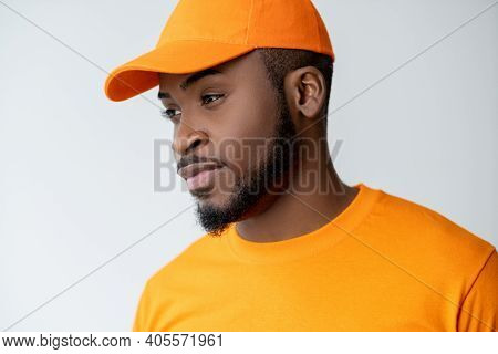 Pensive Man. Attractive Opportunity. Idea Inspiration. Portrait Of Confident Relaxed African Guy In 