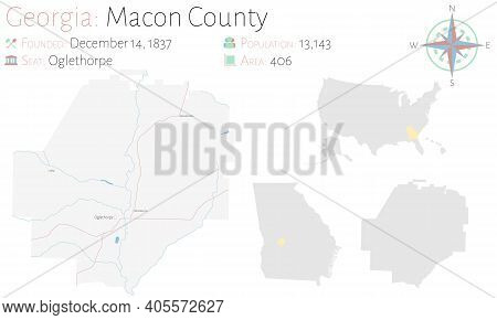 Large And Detailed Map Of Macon County In Georgia, Usa.
