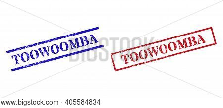 Grunge Toowoomba Rubber Stamps In Red And Blue Colors. Stamps Have Rubber Style. Vector Rubber Imita