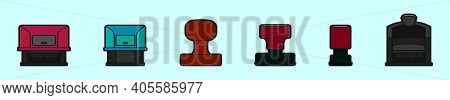Set Of Stamp Cartoon Icon Design Template With Various Models. Modern Vector Illustration Isolated O