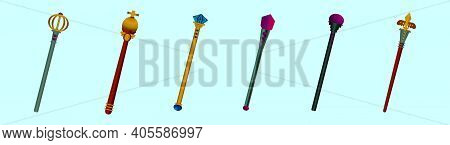 Set Of Sceptre Cartoon Icon Design Template With Various Models. Modern Vector Illustration Isolated