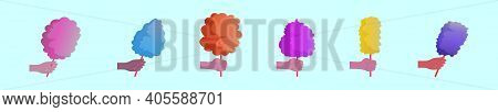 Set Of Candy Floss Cartoon Icon Design Template With Various Models. Modern Vector Illustration Isol