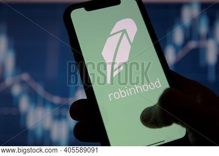 London, Uk - January 2021: Robinhood Financial Investing App On A Mobile Device