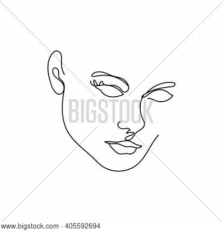 Beautiful Portrait Continuous Line Art. Abstract Minimalistic Linear Sketch. Pretty Face, Profile. M