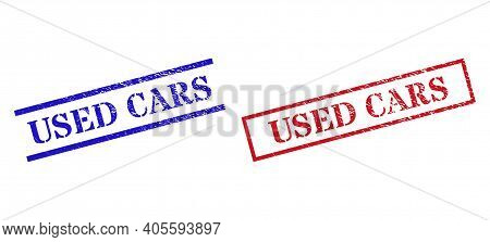 Grunge Used Cars Stamp Seals In Red And Blue Colors. Seals Have Rubber Style. Vector Rubber Imitatio