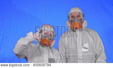 Doctor Health Worker In Respirator. Slow Motion. People Portrait, Wearing Protect Medical Antibacter