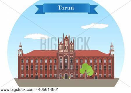 Torun, Poland. Historic Gothic Town Hall - Detailed Vector Illustration
