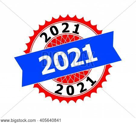 Vector 2021 Bicolor Template For Rubber Imitations With Clean Surface. Flat Clean Stamp With 2021 Ca