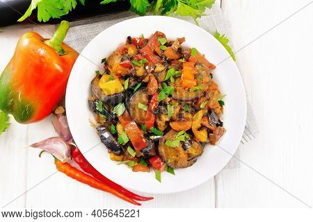 Ragout With Eggplant And Pepper On Board Top