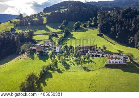 Aerial Drone Shot Of Typical Hill In Zillertal Valley Austria Summer