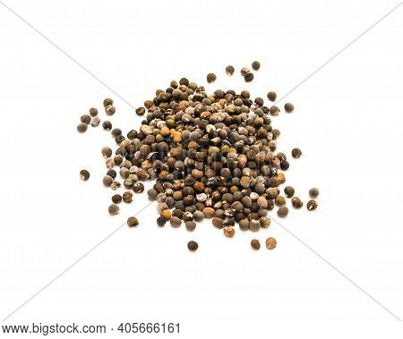 Okra Or Lady Fingers, Abelmoschus Esculentus Seeds Isolated On White Background
