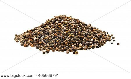 Top View Big Pile Of Okra Or Lady Fingers, Abelmoschus Esculentus Seeds Isolated On White Background