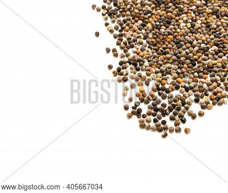 Many Okra Or Lady Fingers, Abelmoschus Esculentus Seeds Spreading Isolated On White Background
