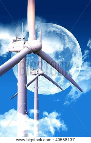 Energía eólica en la noche