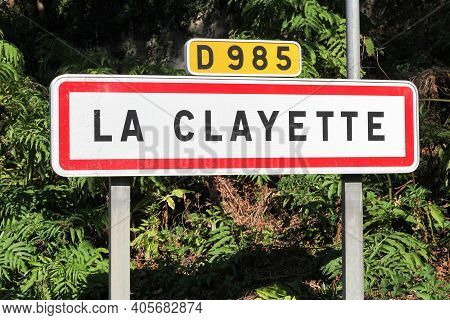 La Clayette City Road Sign In Burgundy, France