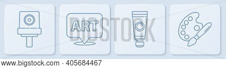 Set Line Spray Can Nozzle Cap, Tube With Paint Palette, Speech Bubble With Text Art And Paint Brush 