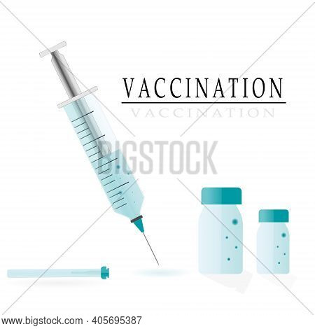 Plastic Medical Syringe And Vaccine Vial Icon. Vector Illustration