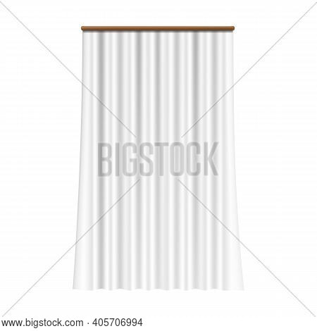 Realistic White Curtain. Silk Drapery On Window. Classical Room Decor Element, Interior Accessory Fo