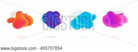 Fluid Blobs Banners. Gradient Colorful Liquid Spots. Composition Of Bright Bubbles And Concentric Ci
