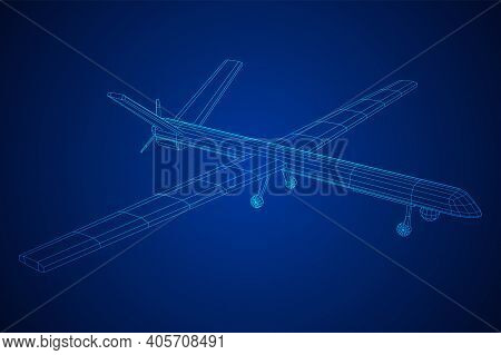 Military Drone Combat Unmanned Aerial Vehicle. Recon Aircraft Plane. Wireframe Low Poly Mesh Vector 