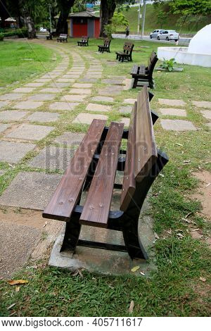 Plastic Bench In Park