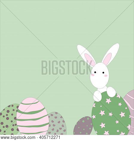 Easter Bunny And Easter Eggs On A Gentle Green Background Vector Illustration