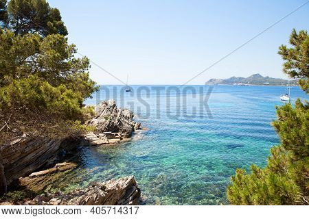 Bay Beach Of Cala Gat In Cala Ratjada, Spain Mediterranean Sea.