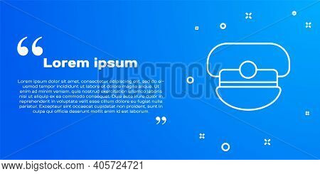 White Line Captain Hat Icon Isolated On Blue Background. Vector