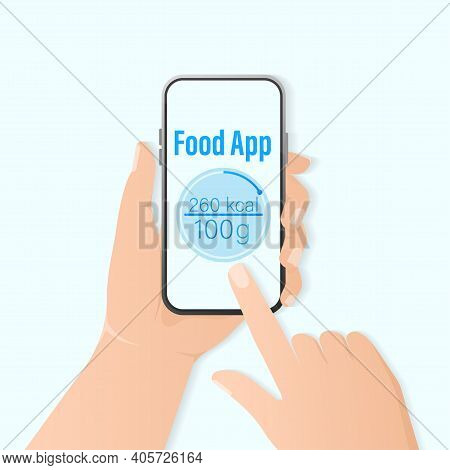 Illustration For Healthy Lifestyle Design. Flat Food App Count Callories For Healthy Lifestyle Desig
