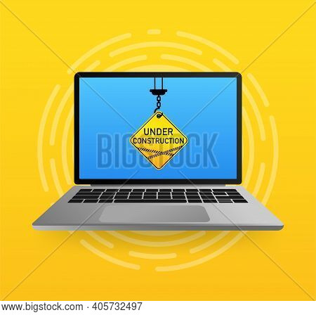 Website Is Under Reconstruction. Website Icon Symbol. Warning Icon Symbol. Caution Flat Vector Illus