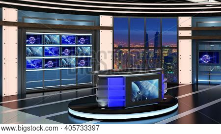 Virtual Tv Studio News Set 27. Green Screen Background. 3d Rendering.
Virtual Set Studio For Chroma 