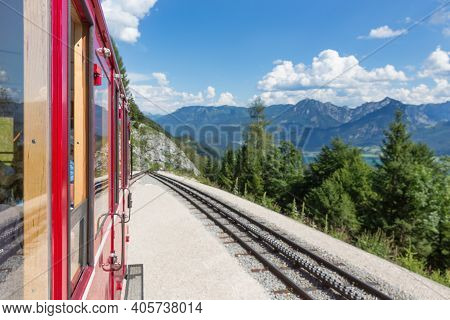 Cogwheel Train To Top Schafberg Near Austrian Sankt Wolfgang Am Wolfgangsee