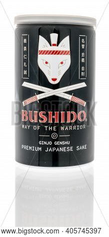 Winneconne, Wi -29 January 2021: A Can Of Bushido Japanese Sake On An Isolated Background.