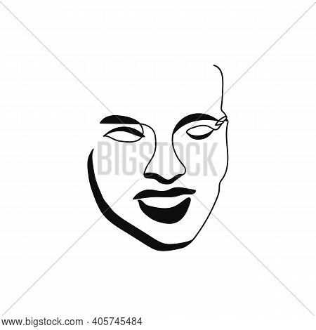 Gorgeous Portrait Continuous Silhouette Art. Abstract Woman Portrait. Glamour Style. Modern Minimali