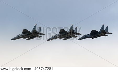 Formation Of Three Usaf F15 Fighter Jets