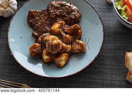 Croatian Traditional Cuisine, Pasticada With Gnocchi - Dalmatian Pot Roast Or Beef/ Croatian Dish - 
