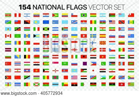 154 National Flags Vector Set Isolated On Transparent Background