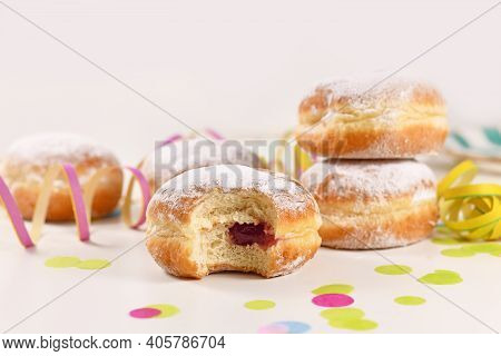 Berliner Pfannkuchen, A Traditional German Donut Like Dessert Made From Sweet Yeast Dough Fried In F