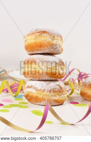 Berliner Pfannkuchen, A Traditional German Donut Like Dessert Filled With Jam Made From Sweet Yeast 