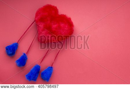 Valentine's Day February 14 A Heart On A Red Background Is Flying. High Quality Photo