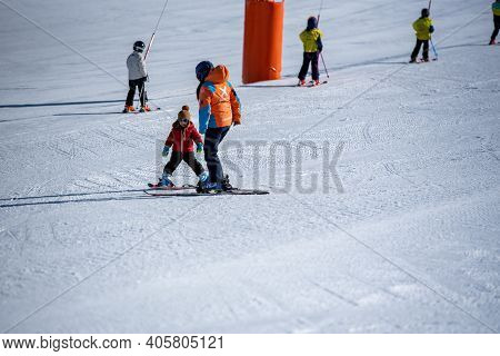 Grandvalira, Andorra: 2021 January 17: School Ski Class At The Grandvalira Ski Station In Andorra In
