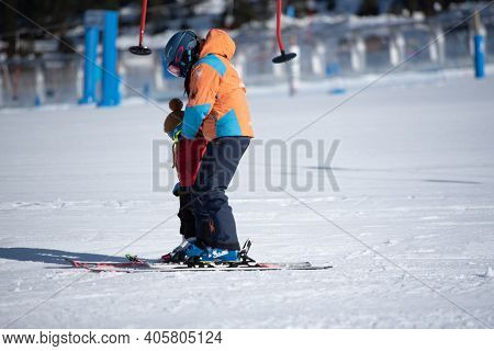 Grandvalira, Andorra: 2021 January 17: School Ski Class At The Grandvalira Ski Station In Andorra In