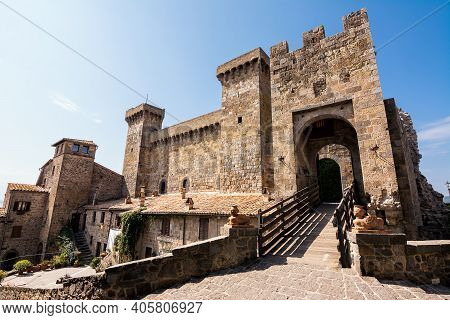 Entrance Bridge To The Monaldeschi Fortress Of Cervara In Bolsena, Lazio, Italy