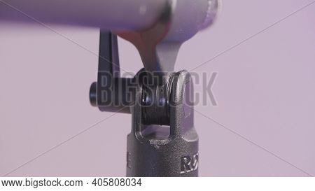 Details Of Modern Microphone. Action. Details Of Microphone Gun For High-quality Sound Recording In 