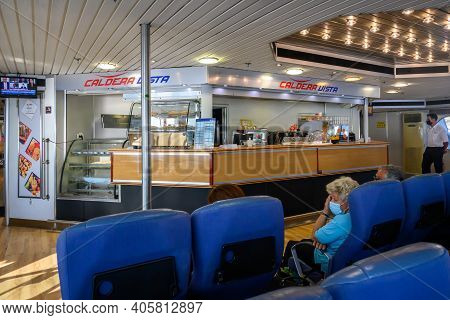Sikinos, Greece - September 23, 2020: Interior Of Ferry Caldera Vista, High Speed Catamaran Owned By
