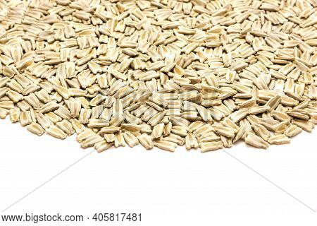 Close-up Pile Of Opo Gourd Or Calabash Squash Seeds Isolated On White Background With Copy Space