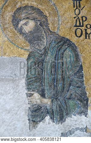 Istanbul - August 07: Deesis - Byzantine Mosaic In Hagia Sophia Church Showing John The Baptist At A